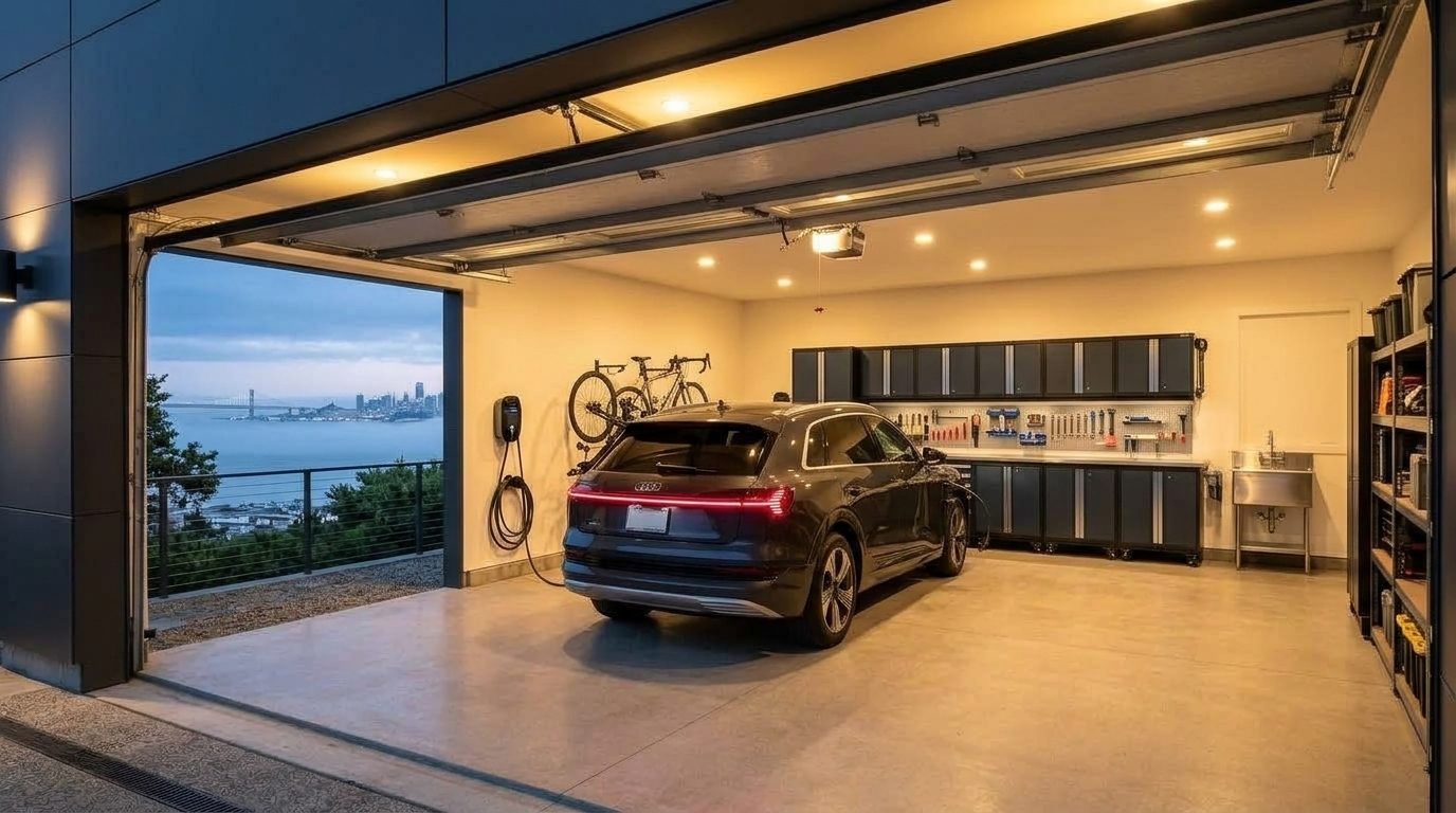 Murray Garage Door Services Interior View of Custom Garage Door Overhead and Workshop